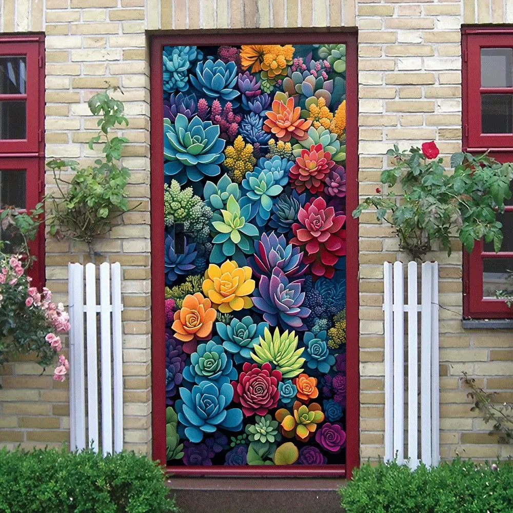 2pcs   Succulent Plant Wall Stickers Self Adhesive Removable Waterproof PVC Material Nordic Ins Style Home Wall Decor Colorful Plant Flower Decals Living Room Bedroom Entrance Room Background Wall Art