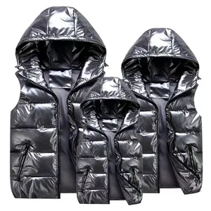 Winter New Hooded Man Woman Child Vest Jacket Glossy Cotton Vest Casual Waistcoat Men's Sleeveless Jacket Warm Overcoats undefined undefined undefined dandy hats Face Mask Headband Holder for Relief handmade belt buckles leather u