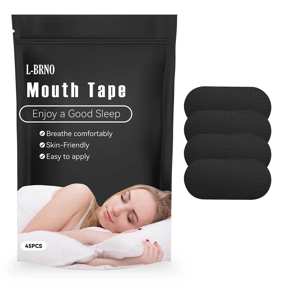 Snoring Mouth Tape (45 Pack), Soft Breathable Fabric for Sleep and Sports, Hypoallergenic with Enhanced Adhesion, Sleep Mouth Tape, Breathing Strips Mouth Tape