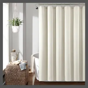Lush Decor Ticking Stripe Farmhouse Cotton Shower Curtain 72"x72", Neutral