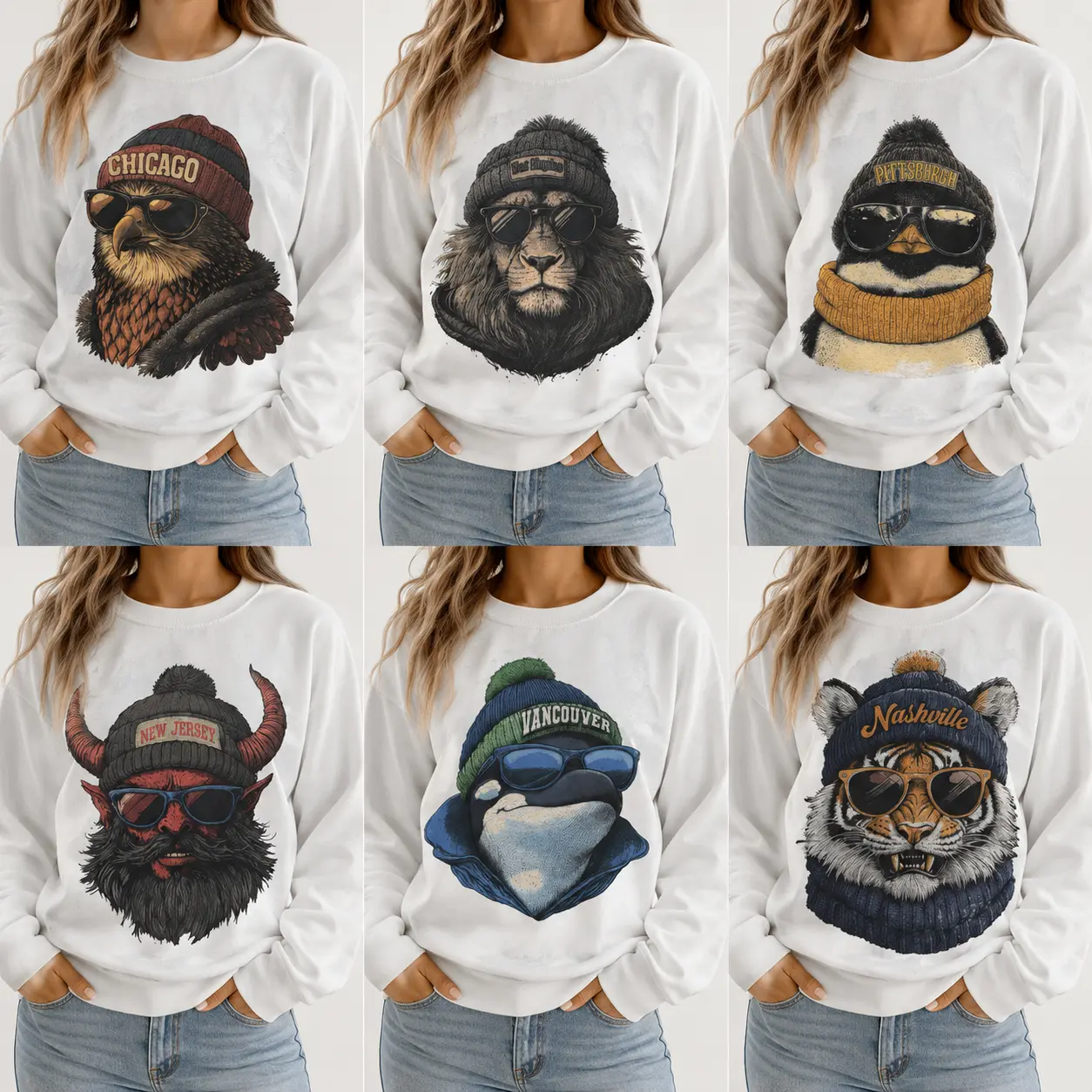 Hockey Spirit Animal Graphic Sweatshirt Game Day Hockey Animals Pullover Hockey City Sweatshirts Ice Hockey Animal Pullover