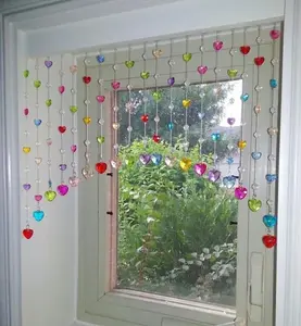 Crystal Heart Beaded Curtain, 20 Strings Hanging Room Divider, Multicolor Acrylic Door Curtains with Clear Beads for Home, Restaurant, Bedroom Decoration