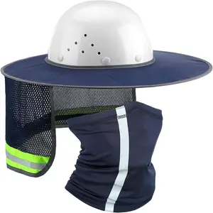 2 Pcs Sun Hard Hat Neck Protection High Visibility Full Brim Mesh Sun Protection and Neck Gaiter Bandana Face Scarf for Construction Helmet Hard Hat Accessories, Reflective(Navy Blue)