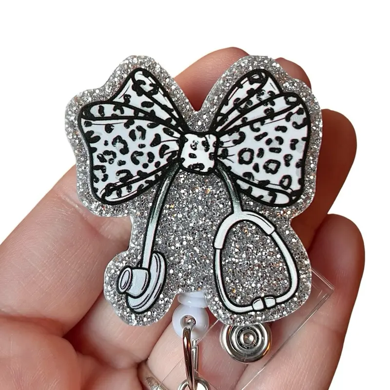 Glitter My Badge Cheetah stethoscope badge reel for nurse and hospital workers. Badge clip Badge pull - Retractable swivel clip with a 360 rotation. Great gift for coworker