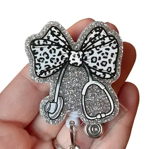 Glitter My Badge Cheetah stethoscope badge reel for nurse and hospital workers. Badge clip Badge pull - Retractable swivel clip with a 360 rotation. Great gift for coworker