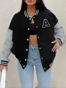 Women's Fashion Thick Letter Print Casual Everyday Fitted Knit Long Sleeve Jacket Coat, Autumn Winter Designer Outerwear, Stylish Ladies' Clothing for Daily Wear