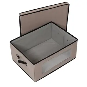 Closet Fabric Storage Box with Lid ClearView Window and Removable Dividers Grey SFT09987 Grey