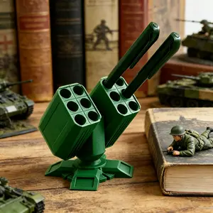 Creative High-Angle Cannon Pen Holder, Air Defense Missile Launcher Desk Organizer, Stationary Organizer Holder, Office Decor, Military Enthusiast Gift, Holds 12 Pens