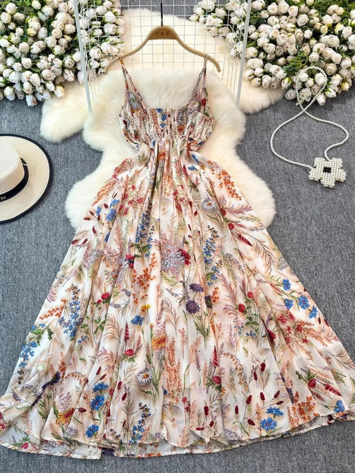 sachin and babi light blue dress Women's Boho Style Floral-Print Spaghetti Strap Cami Dress, Bohemian  Fashion Casual A-Line Dress for Beach Holiday Vacation, Perfect for Summer