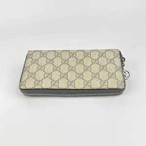 Pre-owned GUCCI Leather & Canvas Long Wallet GG Monogram Long Zip Wallet, Sku:SH023