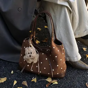 Trendy Polka Dot Large Capacity Bag for Women 2025 New Commuter Versatile Shoulder Underarm Bag Casual Handheld Tote Bag with Adorable Keychain Crossbody Clutch Purse