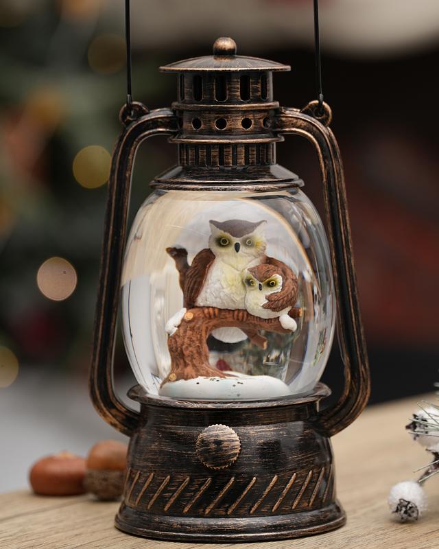 Snow Globe Christmas Decorations - Musical Christmas Snow Globes with 6H Timer,Owls Family Scene Snow Globes Lantern USB or Battery Powered,Christmas Decorations Decor for Home