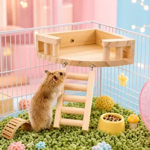wo-Piece Ladder Set for Small Pets - Hamster Triangle Ladder & Platform Set, Hamster Toy, Bite-resistant and Stable Pet Hideout, Climbing Furniture for Small Pets, Suitable for All Seasons, Habitat for Hamster Cages