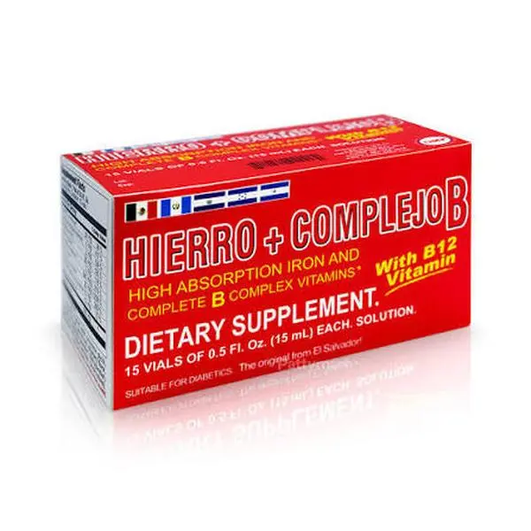 Hierro + Complejo B Liquid Iron Supplement with Vitamin B12 | 15 Vials x 15ml |