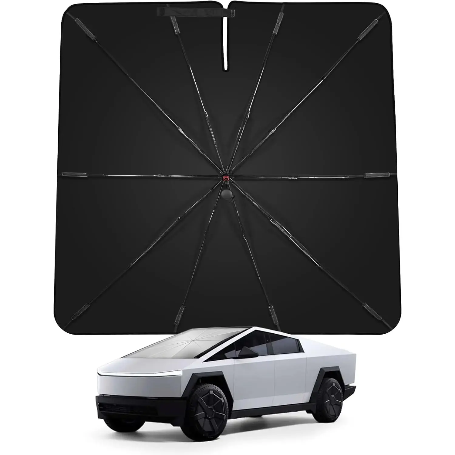 2026 Upgrade Windshield Sunshade Umbrella for 2024/2025 Tesla Cybertruck, Thick Titanium Silver, Heat Protectant, Blocks 99% Heat, UV Blocking, 54x60x61 Inches, Car Interior Protection, 2024/2025 Fit