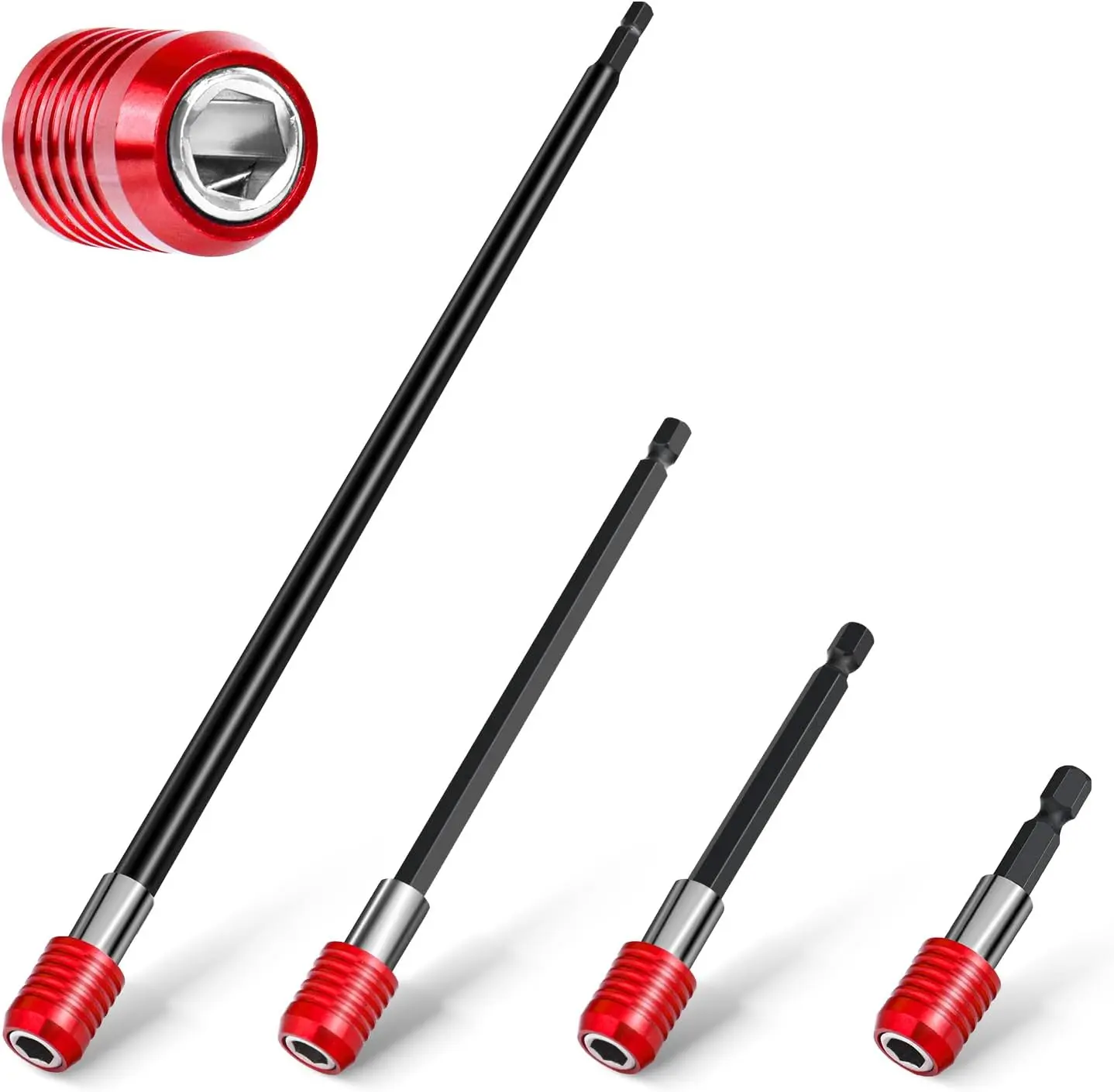 Drill Bit Extension 2/4/6/12’’, Magnetic Bit Holder 4 Pcs, Drill Extension Bit Holder 1/4’’ Hex, Bit Holder for Impact Driver CR-V Steel Quick Release for Screwdriver Bit Nut Drill Socket by XIOGZAXI