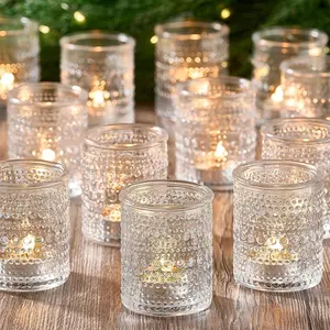 24 Pack Clear Glass Votive Candle Holders Vintage Candle Holder for Floating and Tealight Candles for Table Centerpieces Home Bridal Shower Birthday Christmas Wedding Party Decoration
