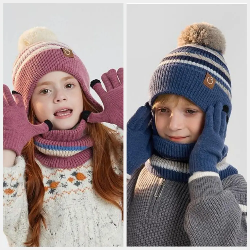 Unisex 3-Piece Coordinated Knitted Neck Set - Solid Acrylic Knit, Ear-Protective Warm Beanie, Neck Warmer & Gloves for Daily Use, Outdoor Activities, Hat & Gloves, Three Pieces