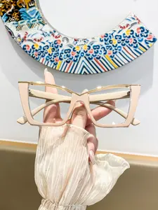Women's Cat Eye Fashion Glasses, Stylish Glasses, Gradient Rainbow Dopamine Color Block Design, Trendy Sexy College Style, Perfect for Tea Time Photoshoots