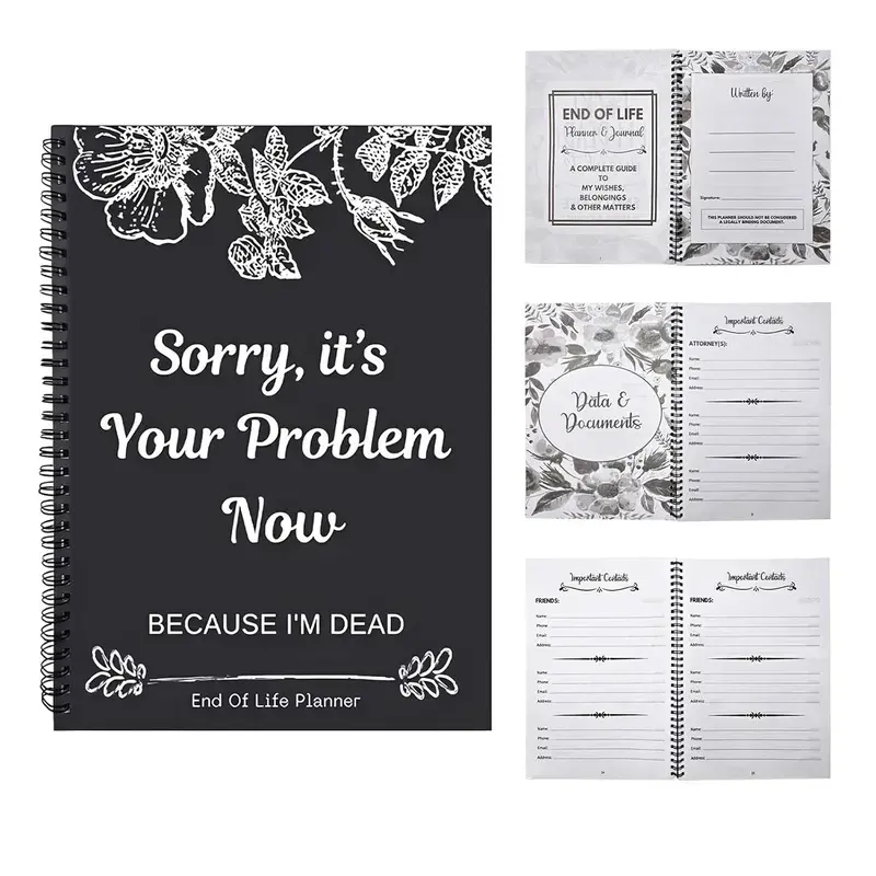 2 PCS-Sorry, It's Your Problem Now, Because I'm Dead, End of Life Planner, Interesting Notebook Book Notepad , Spiral Notebook Book Note Journals Prayer Binder Interactive Sketchbook Calendars,Gifts Boyfriend.Anniversary Gift,Birthday Decorations