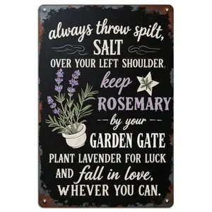 Vintage Witch Metal Herb Garden Sign - Rosemary & Lavender Plant Care Guide with Magical Herb Names, Rustic Wall Art for Kitchen, Garden, or Witchy Home Decor - Durable Metal Herb Chart for Indoor/Outdoor Use, No Electricity Needed