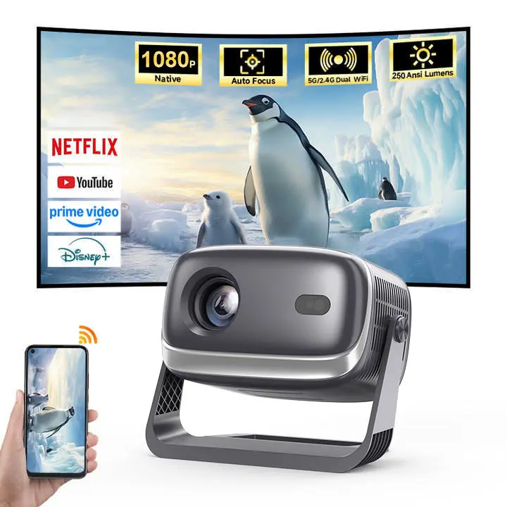 [US Warehouse] Veacine 2026 B12 Home Theater Projector, New Year’s Special, 800 Lumens, 4K Decoding, Android 11.0, Dual-band Wi-Fi 6 Wireless, Bluetooth, Autofocus, 180° Rotation, 150-in HD Display, Built-in Audio Speakers game