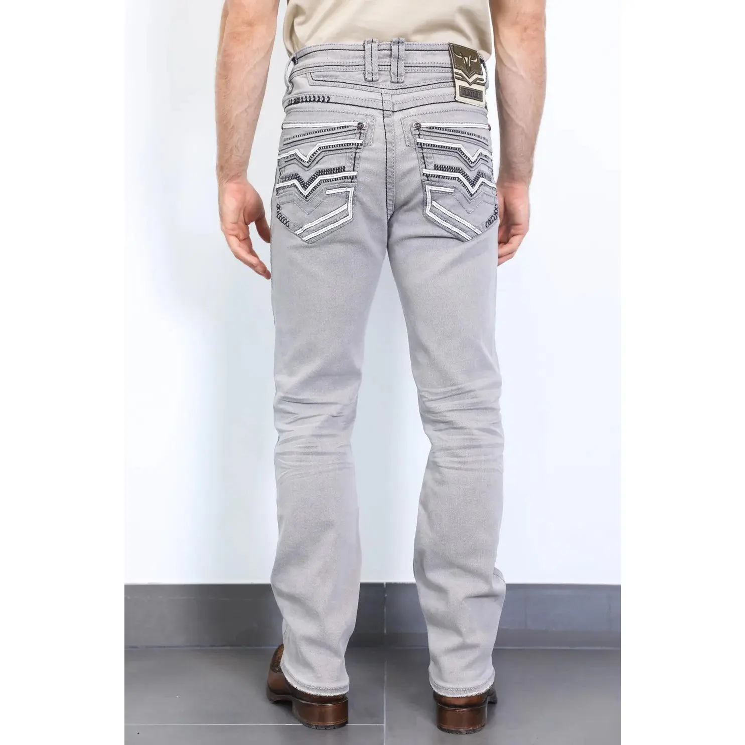 Platini Mens Holt Slim Boot Cut Jeans Grey