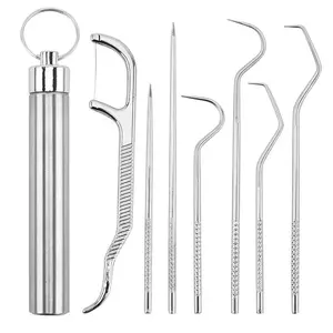 1-4Sets Stainless Steel Dental Pick Set Portable Toothpick with Keychain Interdental Brush Reusable Tooth Cleaning Kit Travel