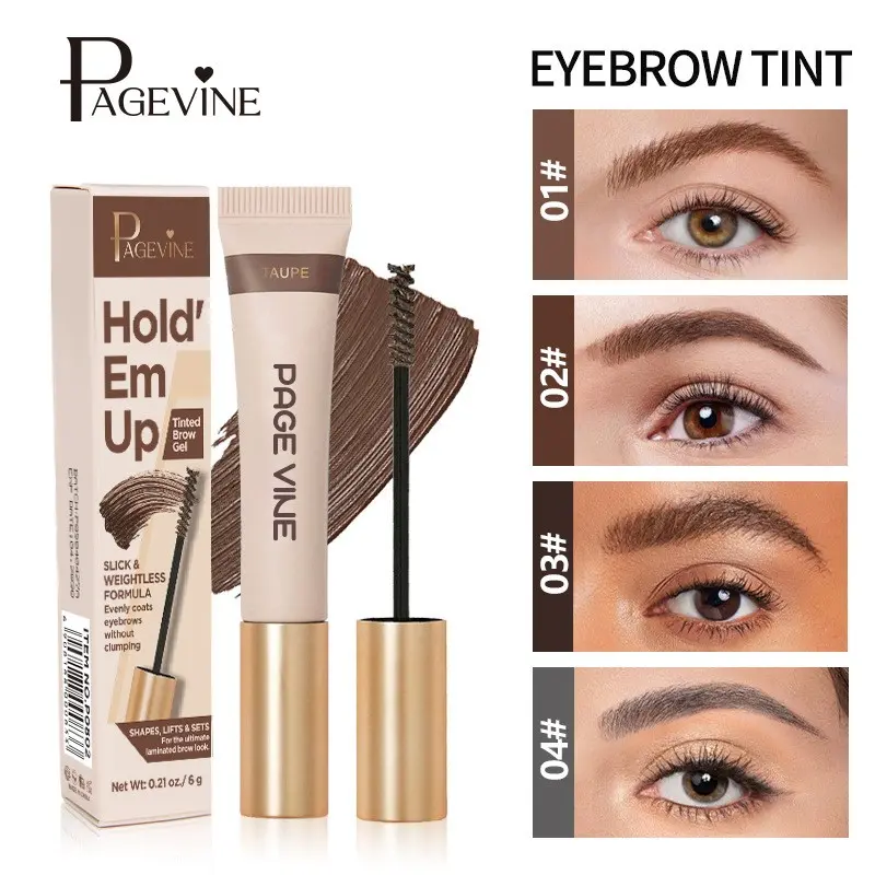 1PC PAGEVINE Tinted Brow Gel, Hold Em Up Eyebrow Tint, 4 Colors Available, Long-Lasting Waterproof, Slick & Weightless Formula, No Clumping, Shapes Lifts & Sets, for Natural Laminated Brow Look, Eyebrow Mascara, Brow Styling Gel, Eyebrow Products