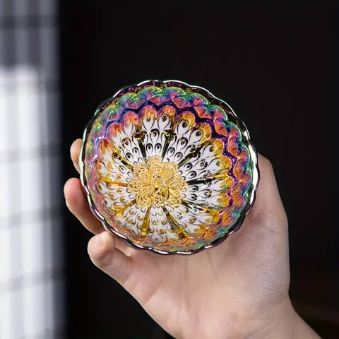 1pc Classic Glam Gold-Gilded Ceramic Lotus Peacock Kung Fu Tea Cup, Luxury Finish, Cultural Symbolism, Hot Drinks Vibe, for Home & Party Use (Home & Festive Supplies)