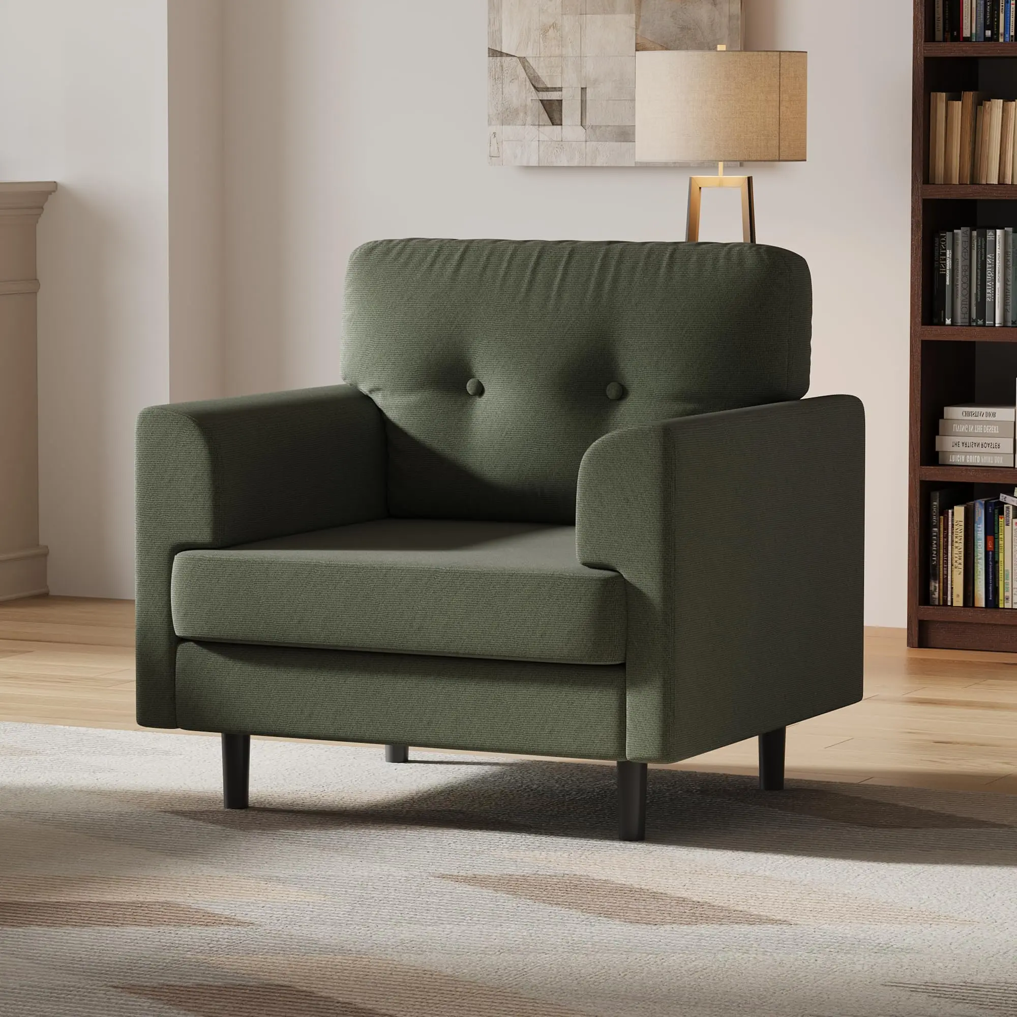 38″ Wide Sage Green Accent Chair – Modern Linen Upholstered Armchair with High‑Density Foam – Comfy Reading & Lounge Chair for Living Room, Bedroom, Home Office & Reading Nook