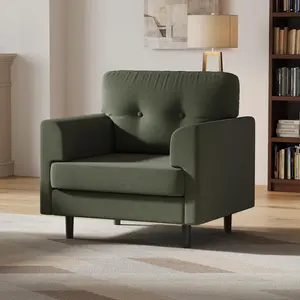 38″ Wide Sage Green Accent Chair – Modern Linen Upholstered Armchair with High‑Density Foam – Comfy Reading & Lounge Chair for Living Room, Bedroom, Home Office & Reading Nook