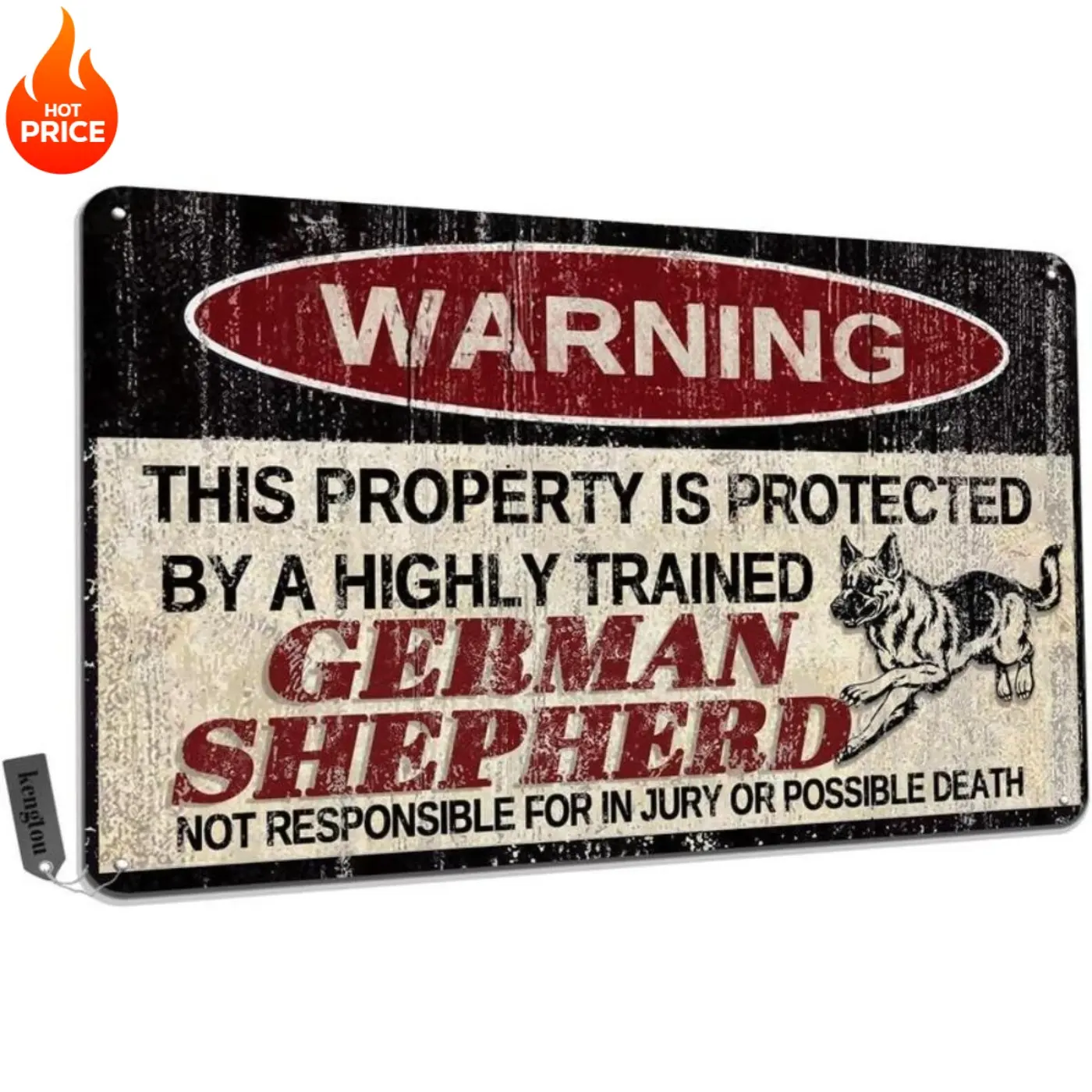German Shepherd Warning Aluminum Sign 12x8 Inch Property Protected by Trained Dog Outdoor Yard Decor Vintage Metal Sign