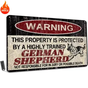 German Shepherd Warning Aluminum Sign 12x8 Inch Property Protected by Trained Dog Outdoor Yard Decor