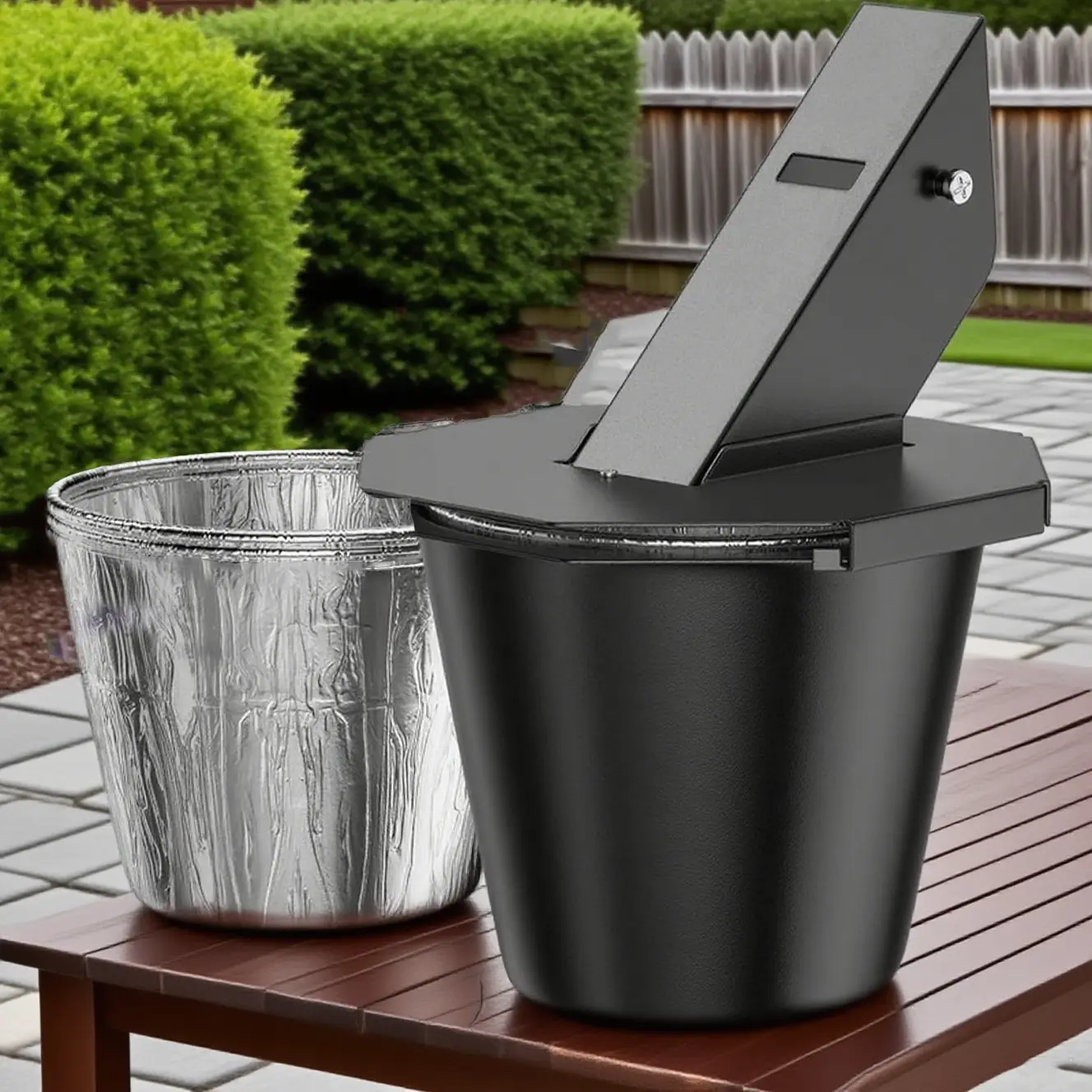 Grease Bucket with Lid & Tin Foil Liner, Upgraded Grill Accessories, Replacement Drip Bucket for Grills Compatible and More