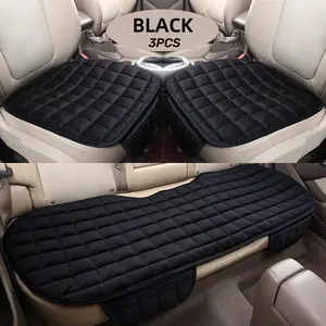 Car Seat Cover Bottom Seat Cover for Cars Luxury All Season Plush Automotive Seat Cushion Covers Front and Rear Auto Comfortable Protector Cover for Vehicle SUV Cars Non-Slip Rubber Bottom With Storage Pockets Black 3PCS