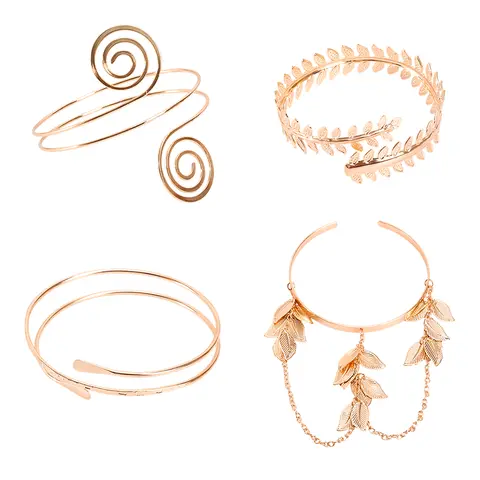 [Summervibes] 4 Pcs Arm Cuff Upper Arm Band Cuff Bracelet Bangle for Women,Adjustable Armband Set,Elegance and Dazzling Style,Unique Fashion Jewelry for Ladies,Christmas Party Gifts,Hand Tools Kits