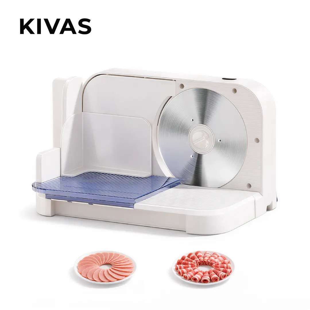 KIVAS Electric Meat Slicer for Home Use, 150W Powerful Deli Food Slicer with 6.7" Stainless Steel Blade, 0-0.59" Adjustable Thickness, Foldable Space-Saving Design, Dual Safety Lock, Easy-to-Clean Specialty Kitchen Appliance, Gift for Mom, Folds Thin