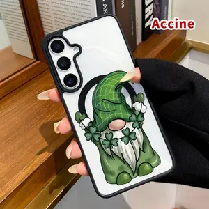 Magnetic Phone Case Compatible with Samsung Galaxy S23 Ultra S24 Plus S25 Edge S22+ FE Lucky Gnome Charm Clear Acrylic Hard Back Soft TPU Edge Non-Yellowing Protective Cover