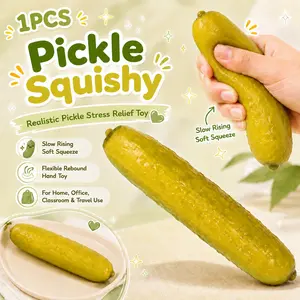 1PCS Pickle Squishy Stress Relief Toys, Realistic Pickle Stress Relief Toy, Slow Rising Soft Squeeze Sensory Fidget, Flexible Rebound Hand Toy for Home Office Classroom Travel Use