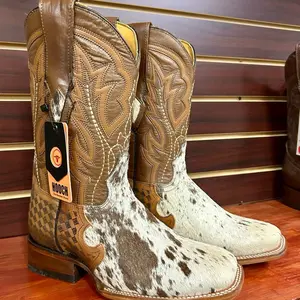 Hooch Cow Hide Wide Square Toe Boots