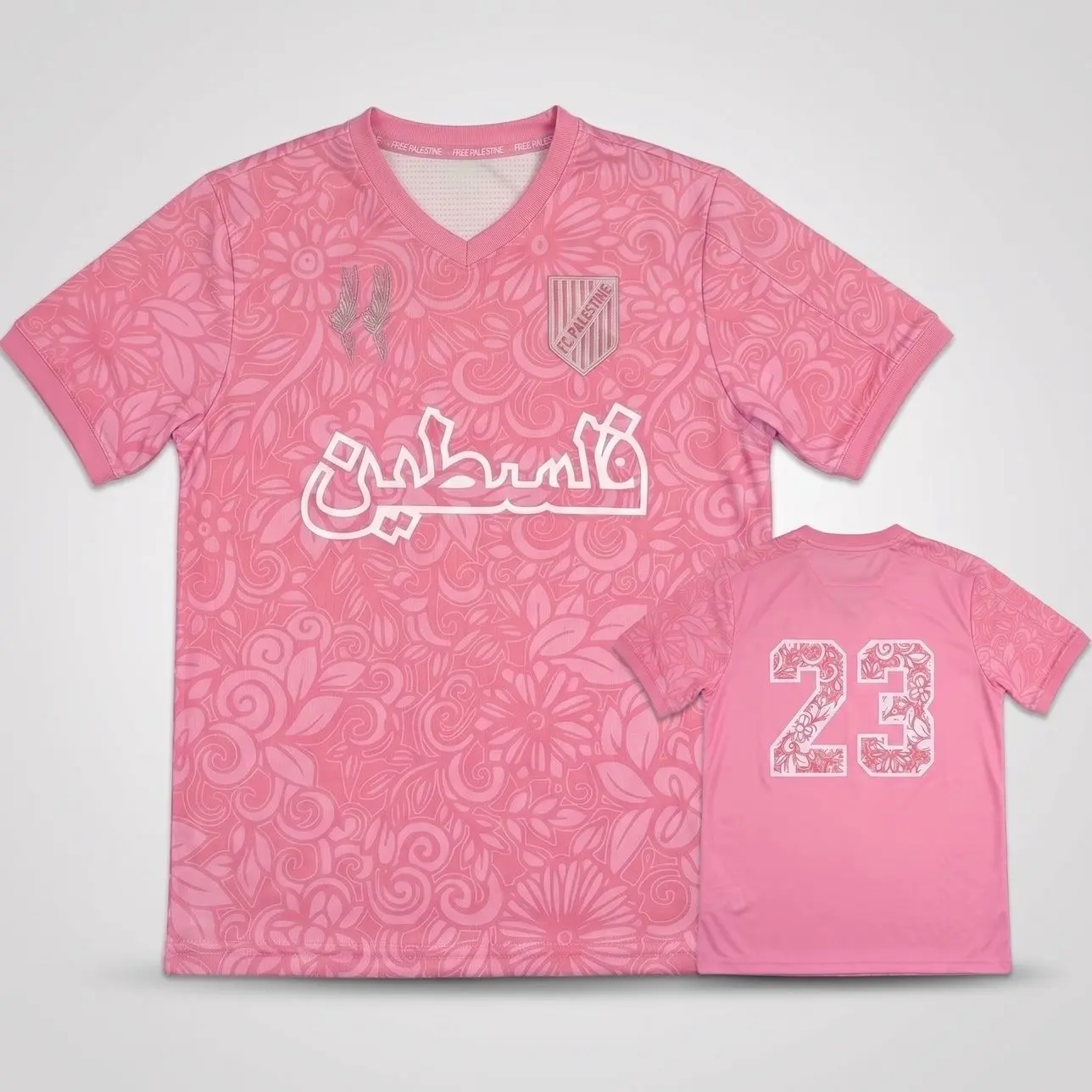 All Pink Palestine Soccer Jersey #23 | Coquette Blokecore Floral Arabic Calligraphy Football Shirt Unisex