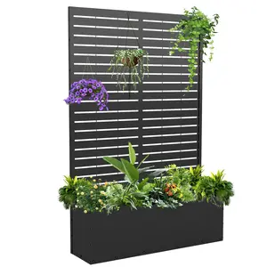 NAVINE Metal Planter Box with Trellis for Patio, Garden, Balcony, or Backyard, 70.9"x47.2"x15.7" Raised Garden Bed with Drainage Holes, Outdoor Metal Privacy Screen with Planter Box, Garden Bed for Climbing Plants,Vegetables,and Vines