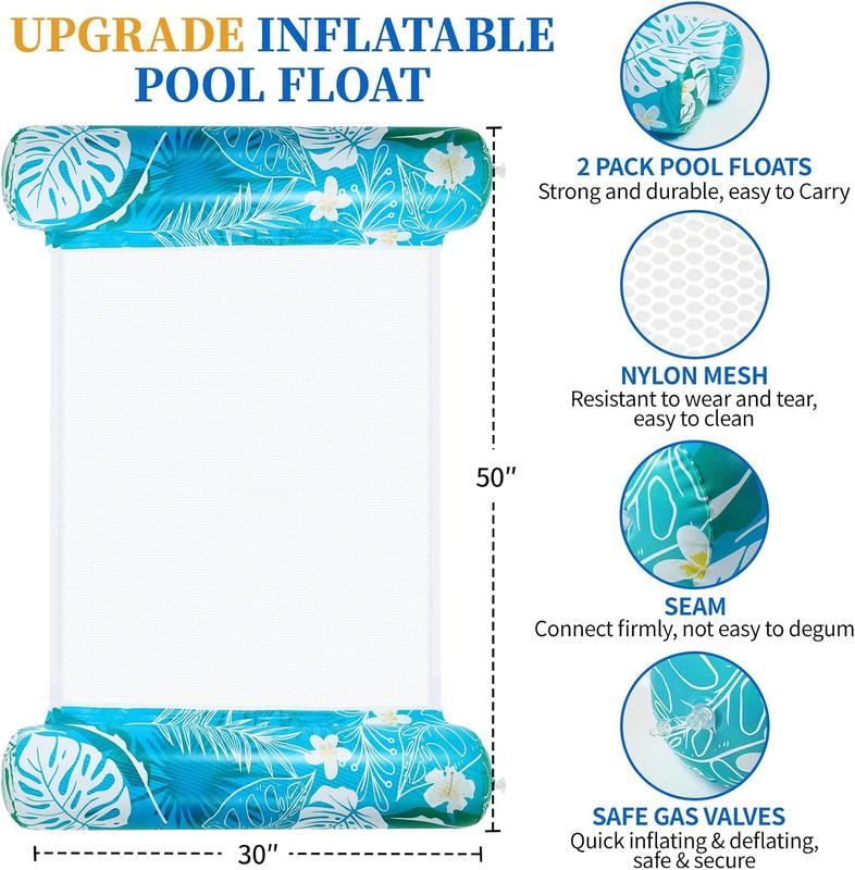 2-Pack Inflatable Pool Float Hammock – 4-in-1 Multi-Purpose Lounge Raft for Adults – Water Hammock, Saddle, Chair & Drifter – Comfortable Headrest & Mesh Seat – Ideal for Pool, Beach & Lake Relaxation