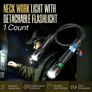 Wild Bright 1-pack rechargeable flexible neck lamp, waterproof hanging working lamp, LED detachable neck working lamp, with 2 modes, suitable for handicraft making and car maintenance. It is the best outdoor adventure gift for family and friends.