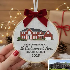 Baby's First Christmas Ornament, Embroidered Ornament New Baby House Custom, Hand Embroidery House Christmas Decor, Christmas Ornament Gift Q55