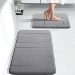 Bathroom Rugs Sets 2 Piece, Soft Absorbent Memory Foam Bath Mats Set, Dry Fast Bath Mat, Machine Washable Bath Rug Set for Bathroom, 17x24+31.5x19.8 Inches, Gray