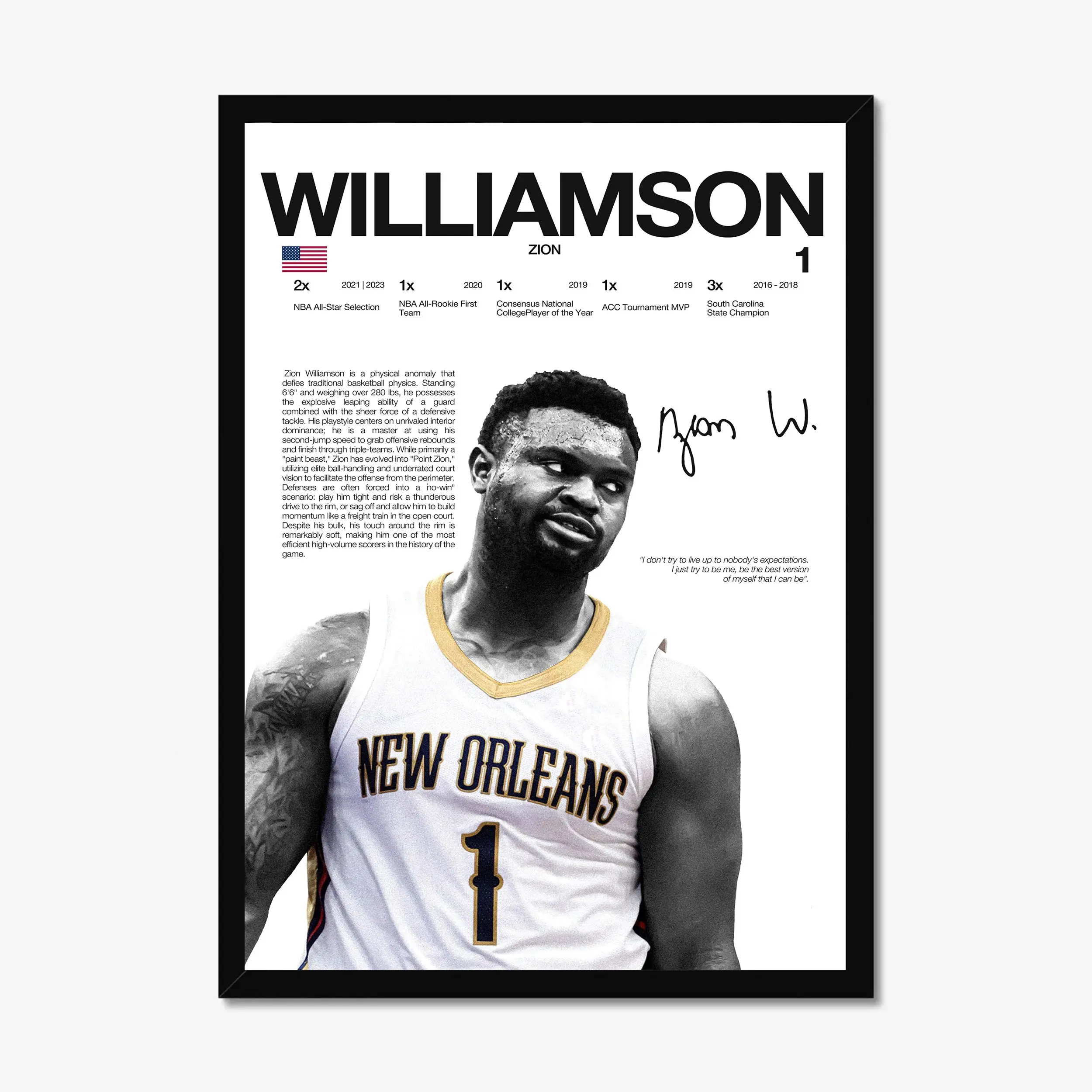 Zion Williamson Hardline Series Poster - New Orleans Basketball Era Wall Art - Modern Aesthetic Decor - Gift for Fans [UNFRAMED]