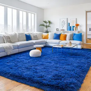 Bright Blue Area Rugs for Living Room, Ultra Soft Fluffy Shag Rugs for Bedroom, Non-Slip Fuzzy Plush Rug Indoor Floor Carpet For Room, Dorms, Playroom, Modern Home Decor