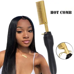 2 in 1  Electric  Heating Comb Hair Straightener Curler Wet Dry Hair Iron Straightening Brush Hair Styling Tool Adjustable Plug